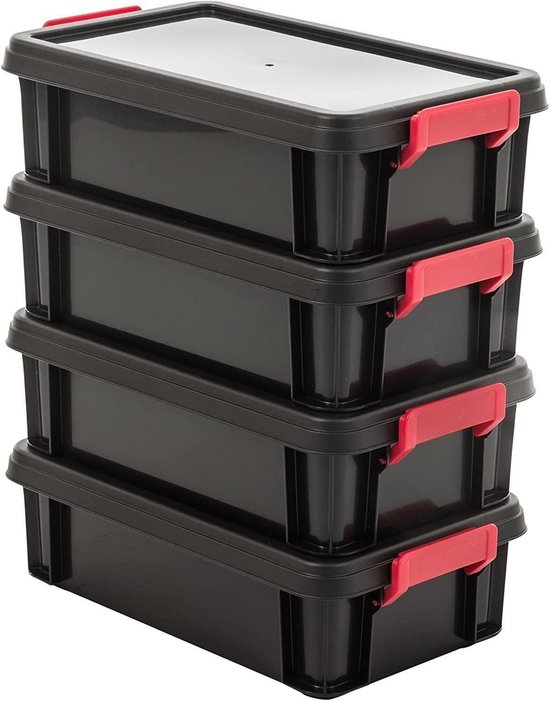 Iris Ohyama, Plastic opbergdoos, Set van 4, Multifunctioneel, 4 L, Deksel, Ergonomisch handvat, Kantoor, Slaapkamer, Woonkamer - DDMBX-4 - Transparant