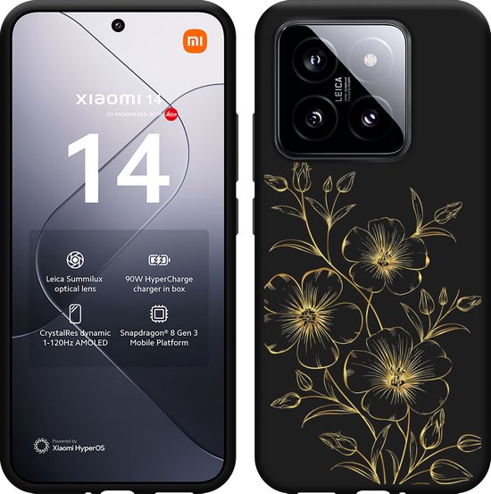 Cazy Hoesje geschikt voor Xiaomi 14 Hoesje Siliconen Zwart - Mystic Flower