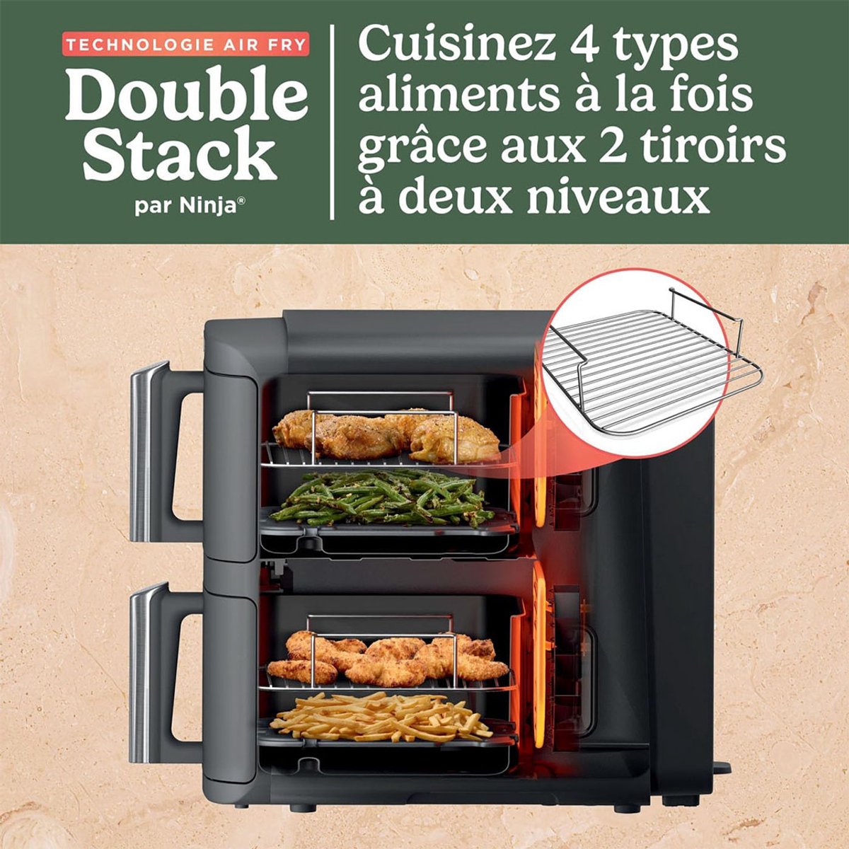 Ninja SL400EU Double Stack Airfryer XXL met 2 Lades - afbeelding 3
