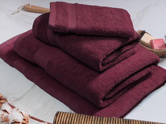 Handdoeken Hotel DoubleDry, Set de 30 pièces, 100 % Katoen 500 g/ m2 , douces et absorbantes, bordeaux