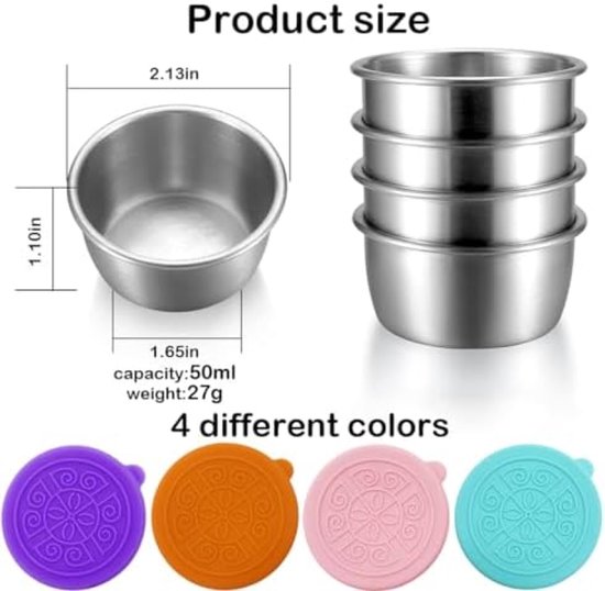 4 stuks kleine potjes met deksel, 70 ml dressing-bakje