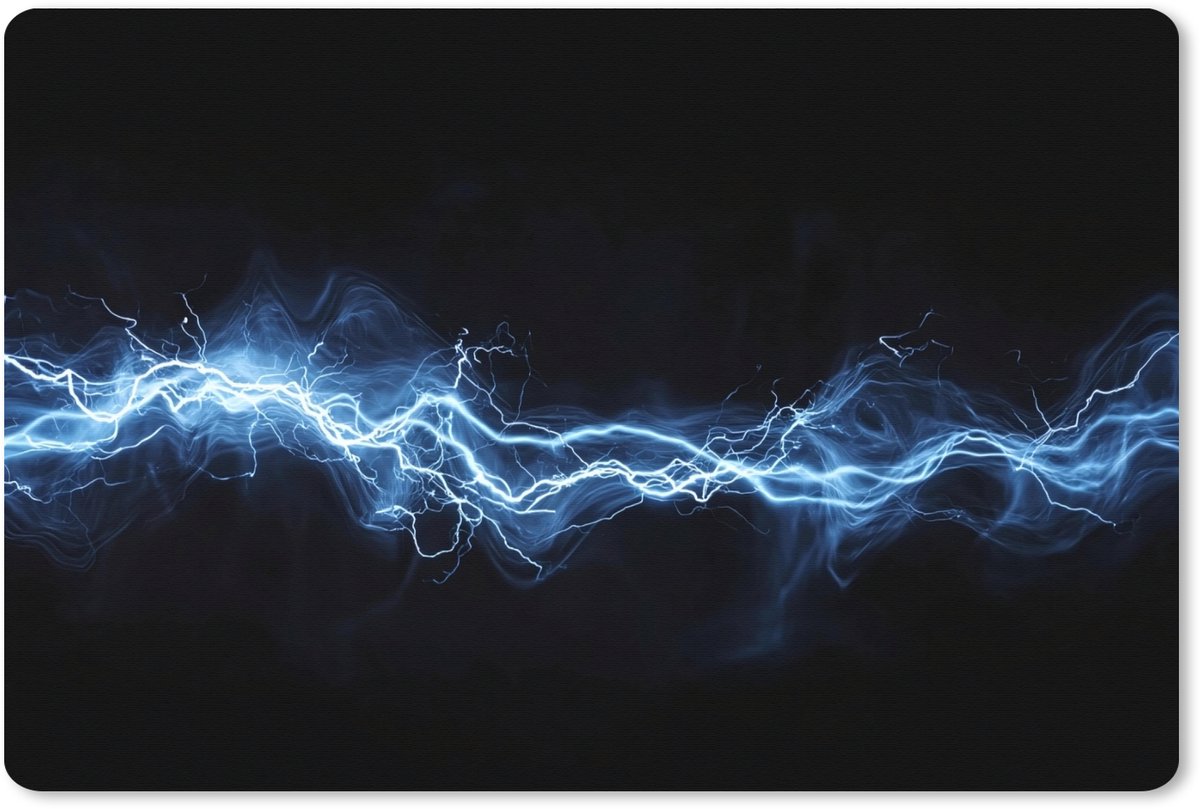 Muismat XXL 90x60 cm - Bureau onderlegger - Bureau mat Gaming - Bliksemflits - Blauw - Energie - Bureaumat - Gaming mousepad xl - Bureaulegger groot - Computer deskmat