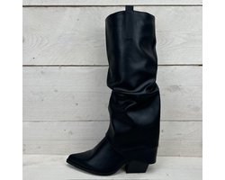 Hoge leatherlook cowboylaars met flap zwart Zwart / 40