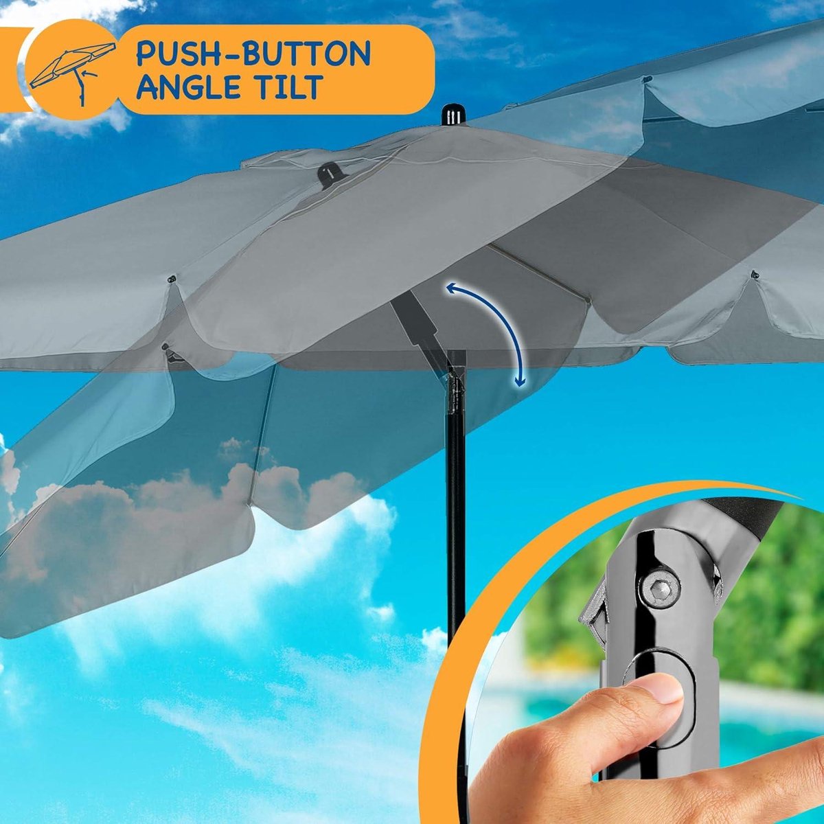 Grijze strandparasol waterafstotend UV-lichtbescherming gemakkelijk te openen en te sluiten tuinparasol met kantelmechanisme Grijs 2M
