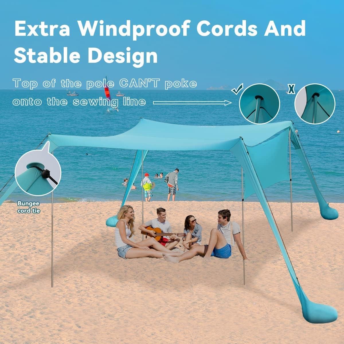 Zandanker draagbare zonnescherm luifel - Draagbaar strandhuis met UV-bescherming UPF50+ en aluminium palen