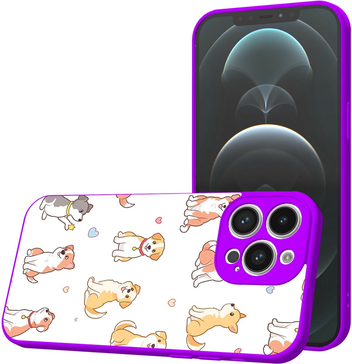 Smartphonica Telefoonhoesje Geschikt voor iPhone 12 Pro Max met Honden opdruk - TPU Back Cover Case Dogs Design - Paars geschikt voor iPhone 12 Pro Max