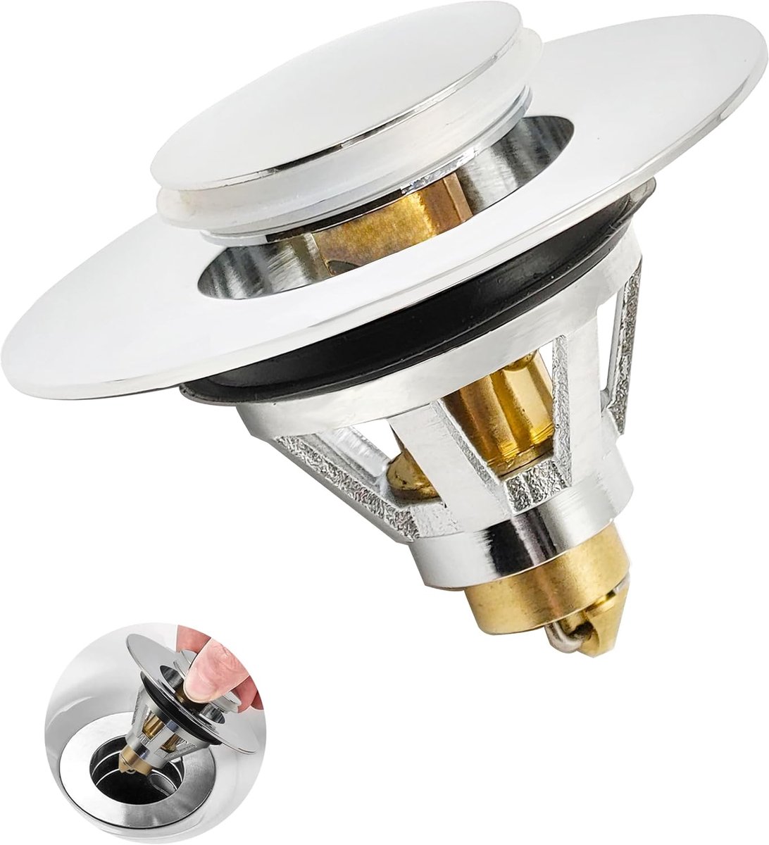 Universele wastafelstop - anti-verstopping - messing - 34-38 mm