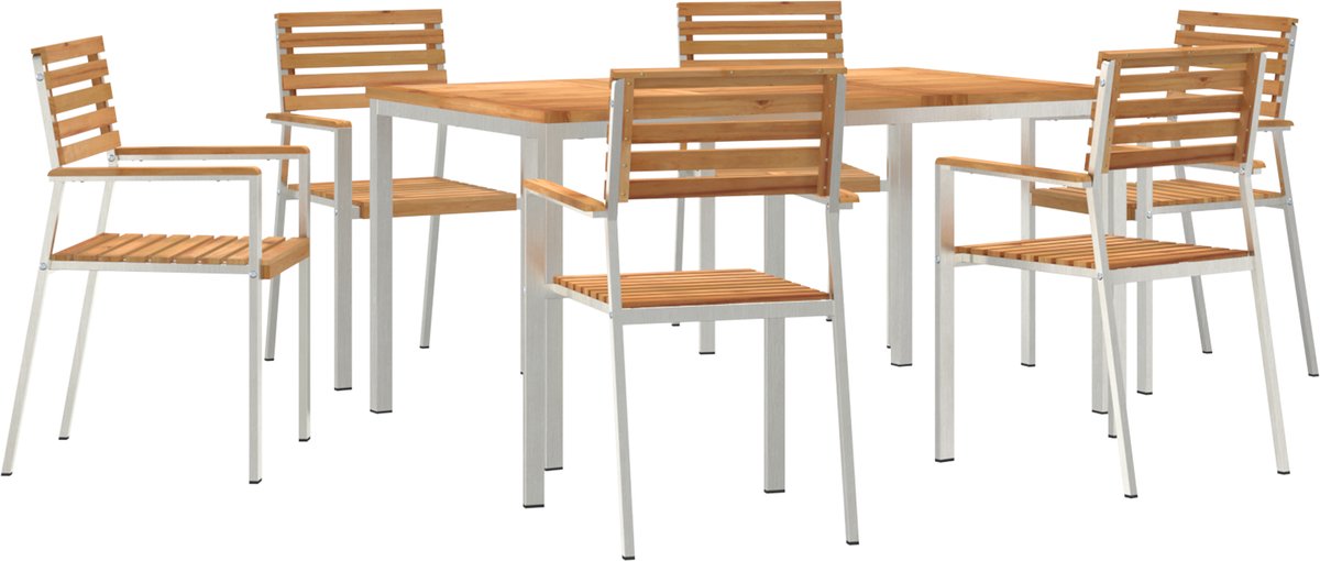 vidaXL - Tuin - Eettafel - Set - 7 - pcs - Massief - Teakhout - en - RVS