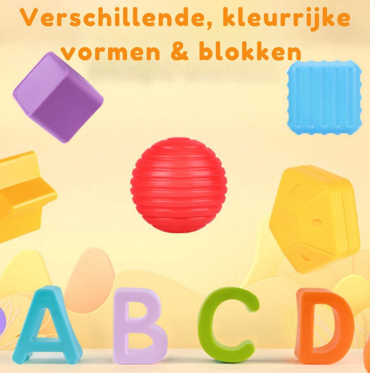 Baby Speelgoed - Speelgoed 1 Jaar - Montessori Speelgoed - Kinderspeelgoed - 4 in 1 Stapelblokken, Bijtring, Vormenstoof & Stapeltoren — afbeelding 7