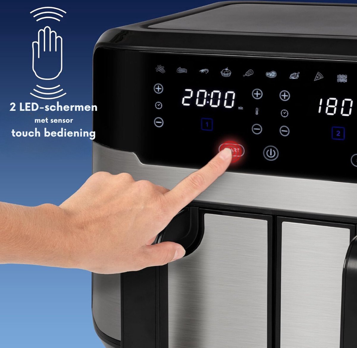 Thuys – Friteuse 9L XXL Dubbele Kamer Frituren – Met Hete Lucht & Zonder Olie 9 Programma's Touchscreen | 2400W PC-FR 1242 H