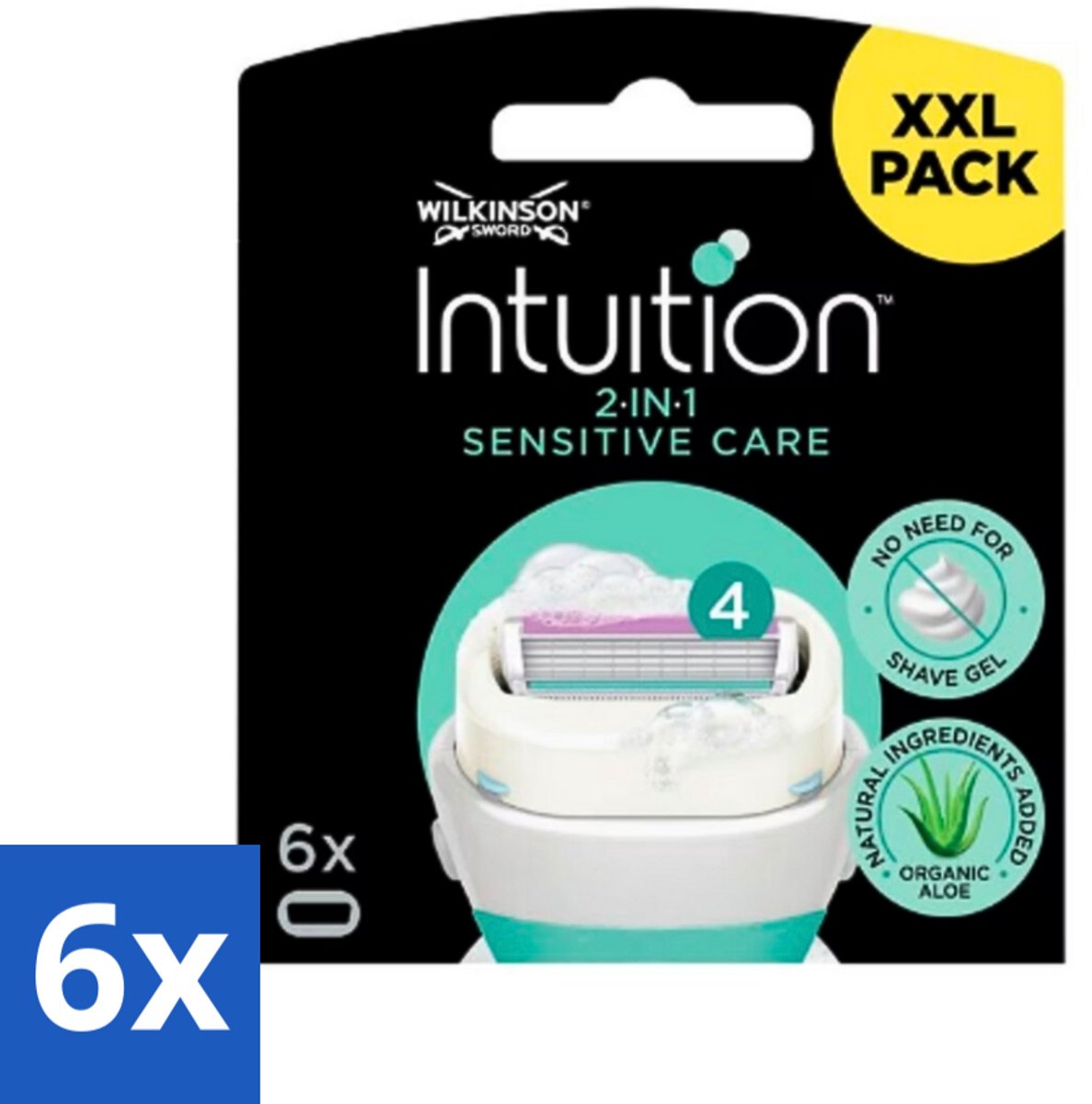 Wilkinson Intuition - Navulmesjes - 2 in 1 Sensitive Care - Voor Gevoelige Huid - 6 mesjes - Voordeelverpakking - 6 stuks