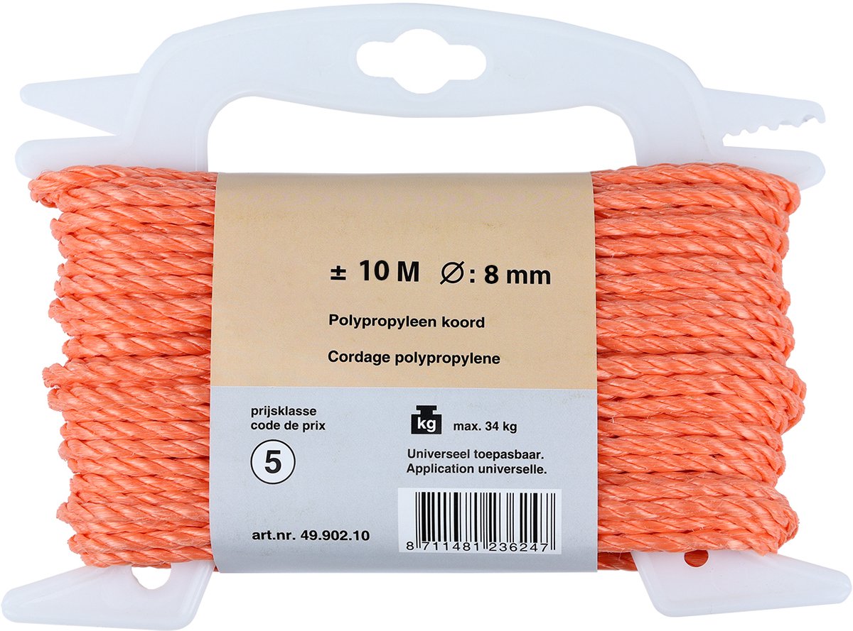 Polypropyleen Touw Oranje | 8 mm dik | 10 m