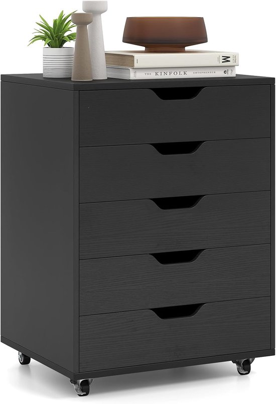 Mobiele Ladekast op Wielen – Zwarte Rolkast met 5 Laden - Bol