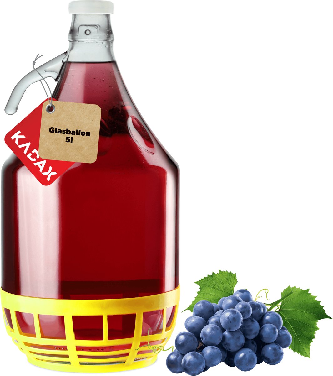 KADAX Wijnballon, 5 liter, glazen ballon voor wijn, smalle opening, fermentatieballon, gallon, fermentatiecontainer, fles, glazen fles, glazen gistballon, gastenrijmer, ballon met mand van kunststof