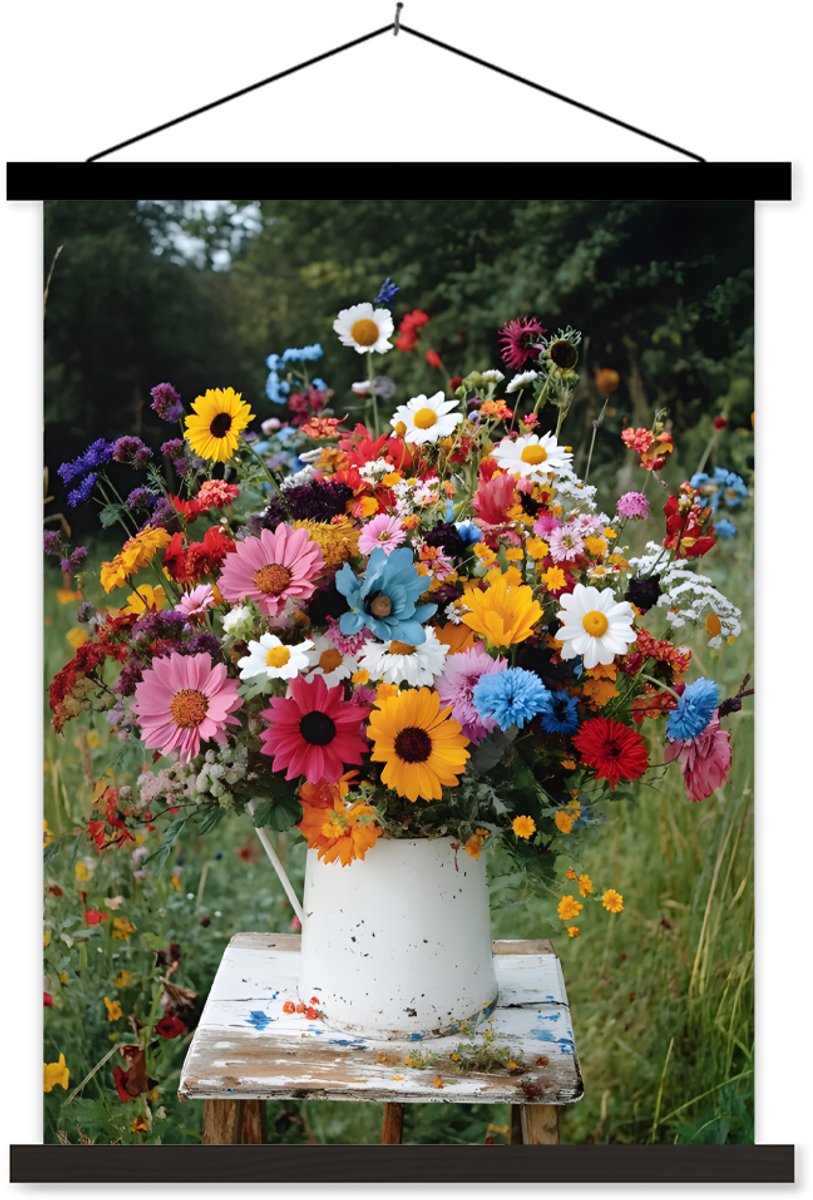 Posterhanger incl. Poster 60x80 cm - Schoolplaat - Bloemen - Krukje - Gieter - Veld - Text