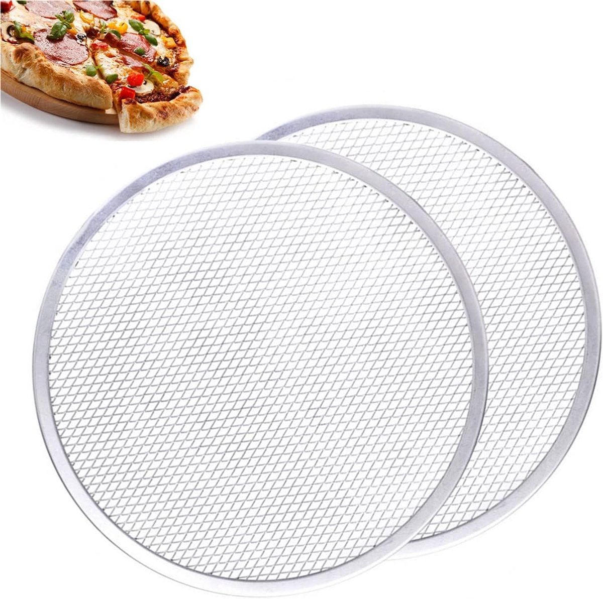 Pizzascherm, 30 cm naadloze aluminium antiaanbakpizzascherm, verpakking van 2