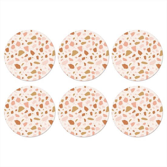 Sous-verres de verre ronds, motif terrazzo, multicolores, saumon, 10 x 10 cm, lot de 6.