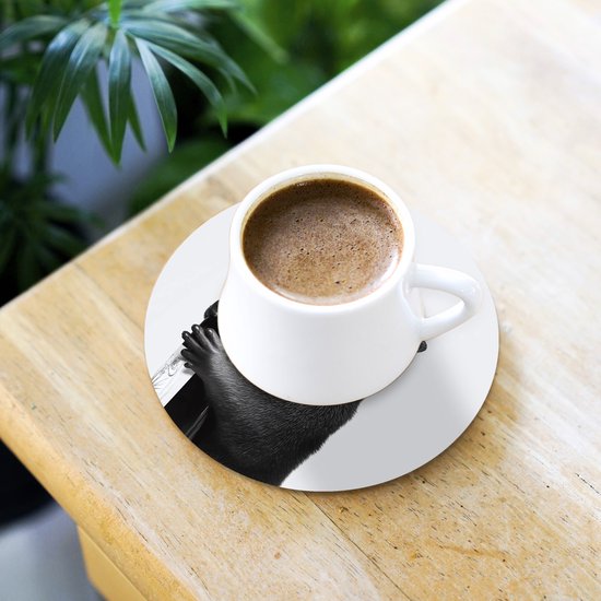 Sous-verres de verre ronds pour bouteilles de vin - Motif loutre - Zwart - 10 x 10 cm - Lot de 6