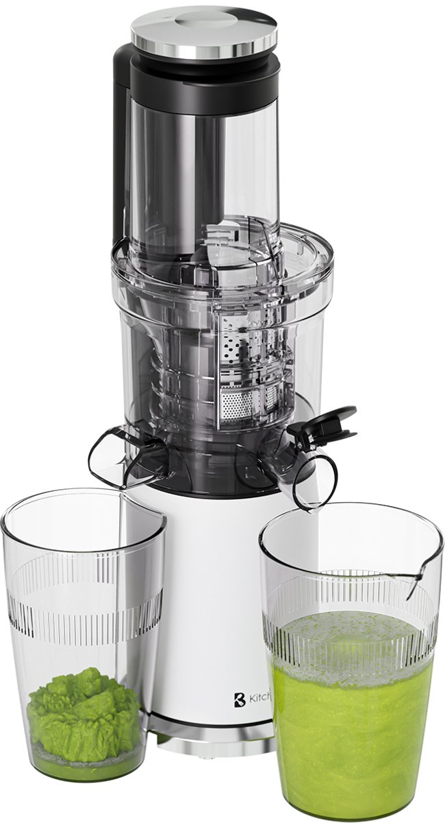 KitchenBrothers Slowjuicer - Sapcentrifuge - Verticaal - Juicer - Groenten en Fruitpers - 80 mm - 750 ml - Pearl White / Wit