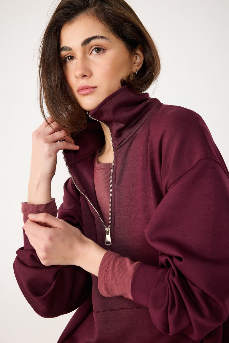 Sweat-shirt en modal à demi-fermeture éclair