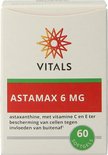 Doosje Vitals Astamax 6 mg softgels, astaxanthine met vitamine C en E ter bescherming van cellen tegen invloeden van buitenaf.
