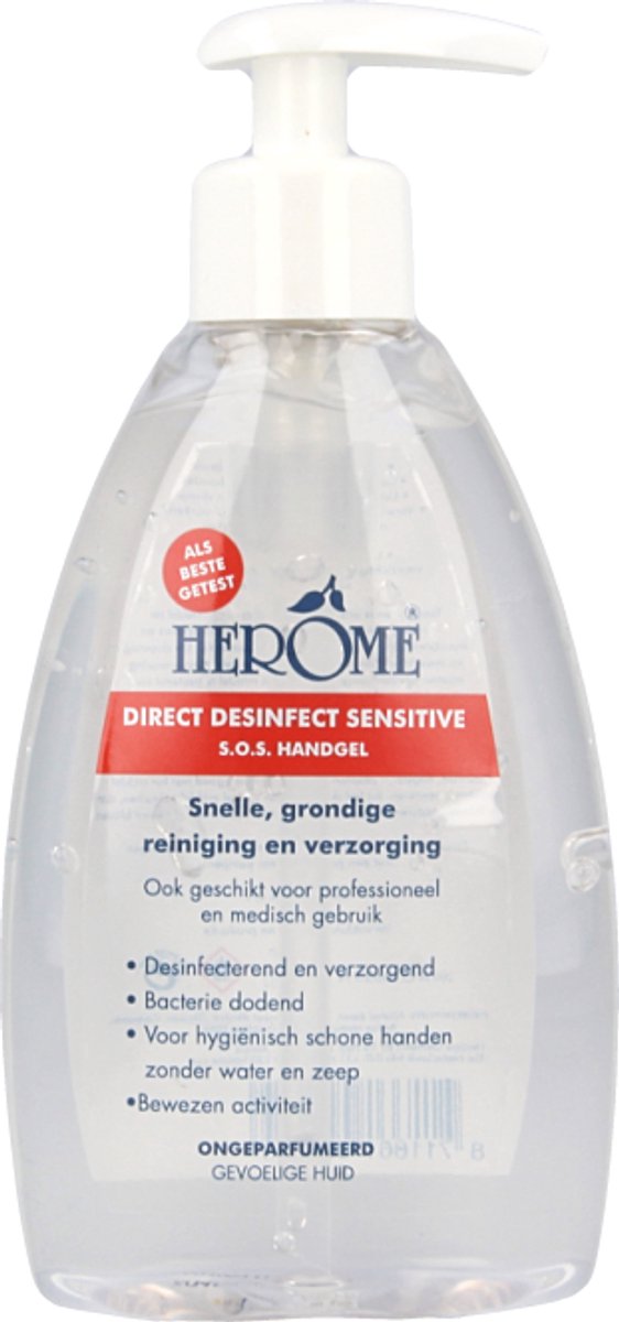 Goedkoopste Herome Direct Desinfect Handgel Sensitive (Parfumvrij) - Desinfecterende Handgel met 80 Alcohol - Beschermt Tegen Bacteriën en Droogt de Handen Niet Uit - 200ml.