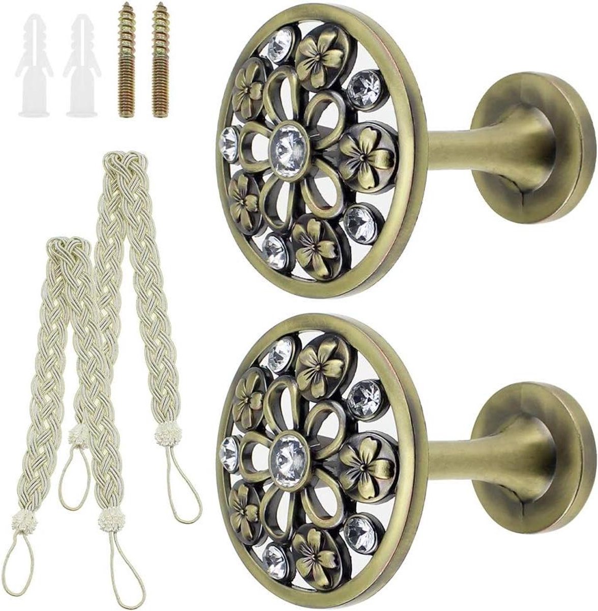 JGS Premium - Vintage gordijnhaak set met tassel houder en bindbacks