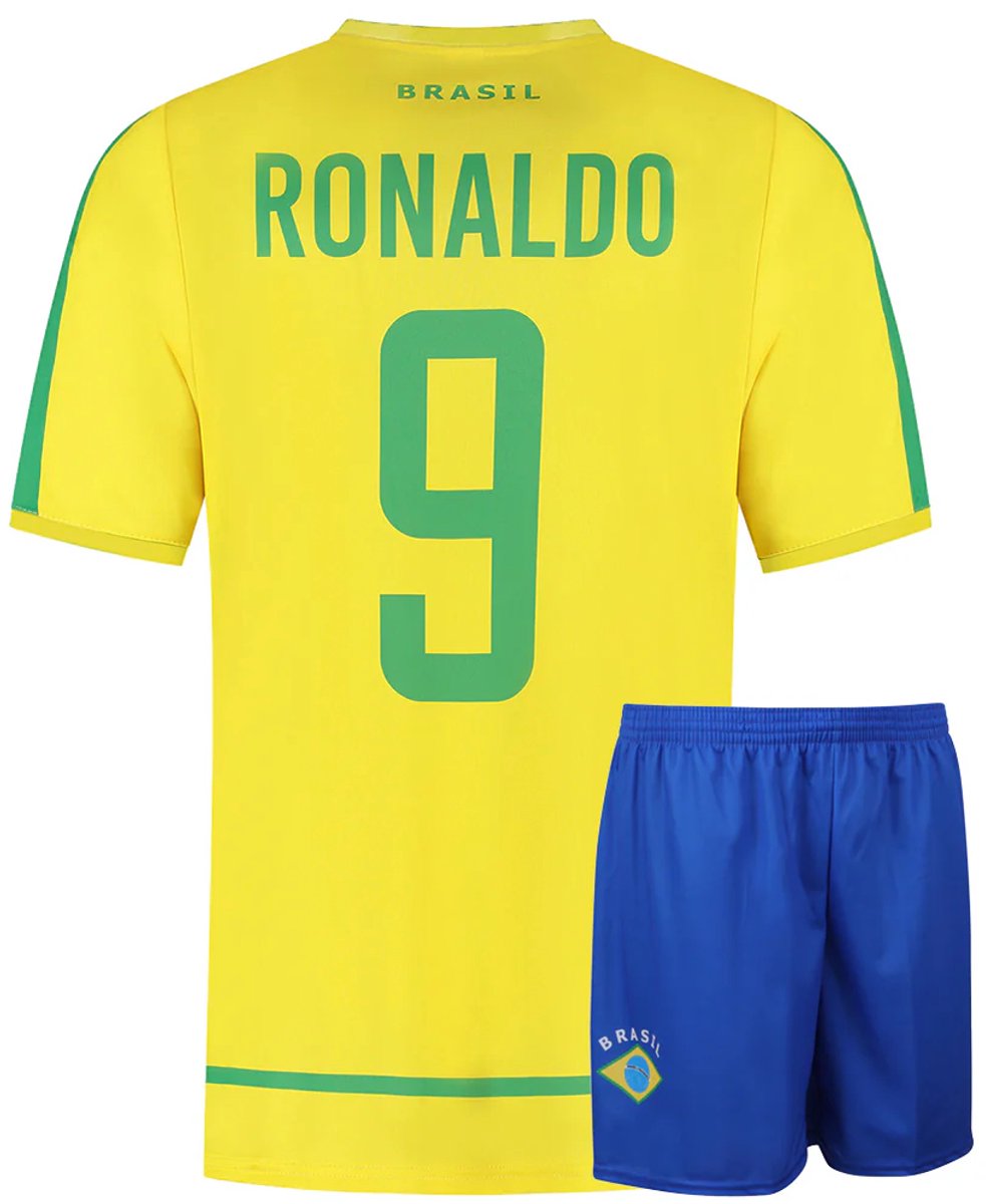 Brazilie Voetbaltenue Thuis Ronaldo - WK 2002 - Voetbal Tenue Kinderen - Shirt en Broekje - Jongens en Meisjes - Volwassenen - Heren en Dames - Maat M