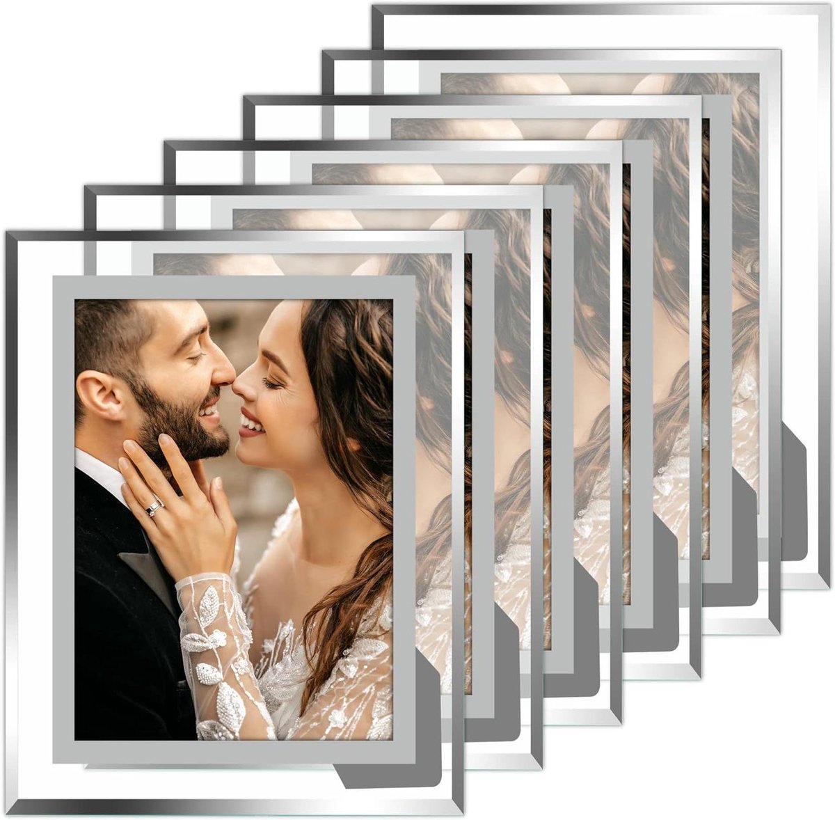 JGS Premium - Fotolijst 8x10 - Set van 6 - High Definition Glas - Horizontaal/Verticaal Display voor Tafel - Decoratief Ruitvormig Patroon Any