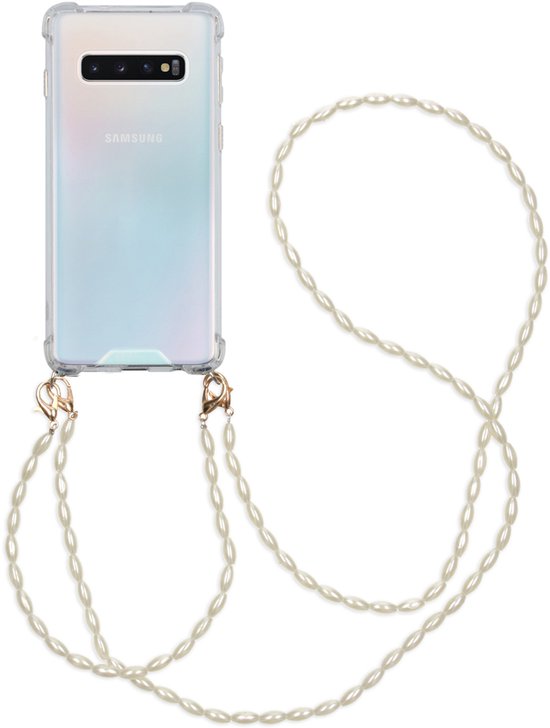imoshion Hoesje - Geschikt voor Samsung Galaxy S10 - Backcover met koord + armband - Parels - Transparant