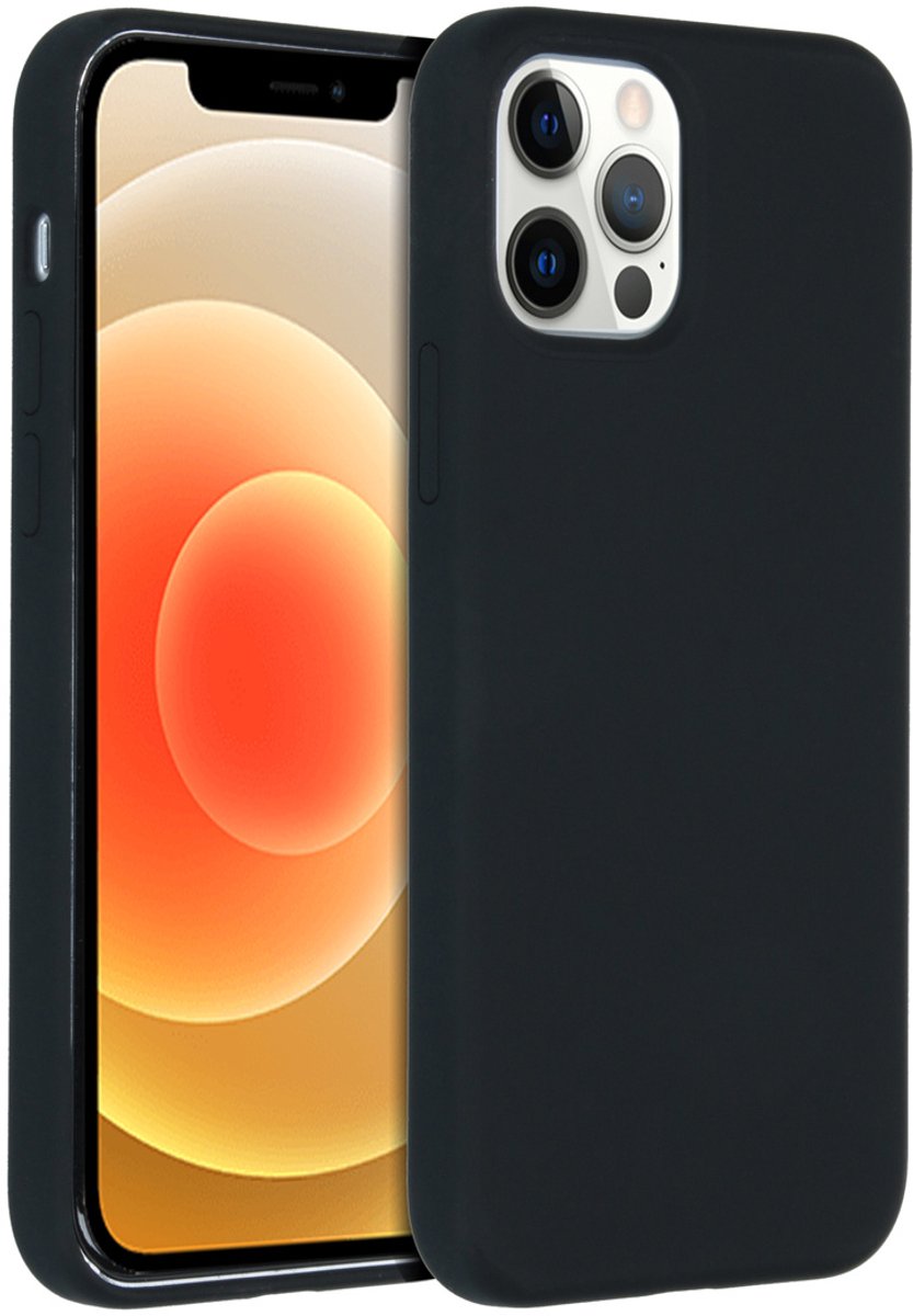 iPhone 12 Pro Max hoesje - iPhone 12 Pro Max case - hoesje iPhone 12 Pro Max - Siliconen hoesje - Zwart - Accezz Liquid Silicone Backcover