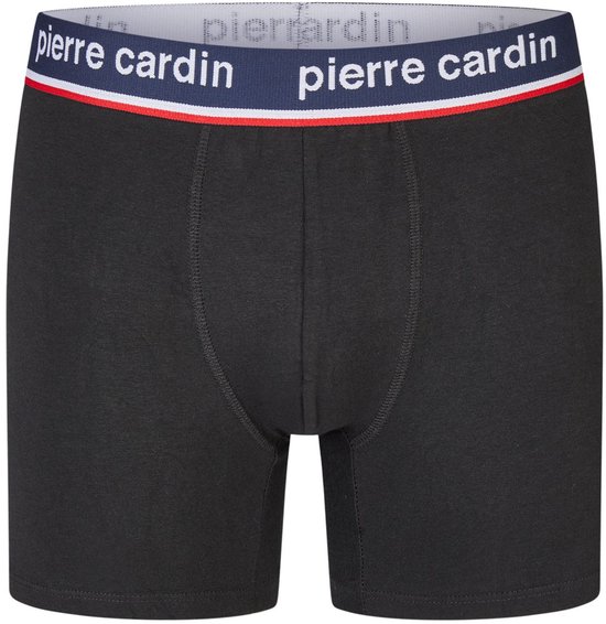 Zwarte boxershorts van Pierre Cardin met donkerblauwe tailleband met witte en rode strepen.