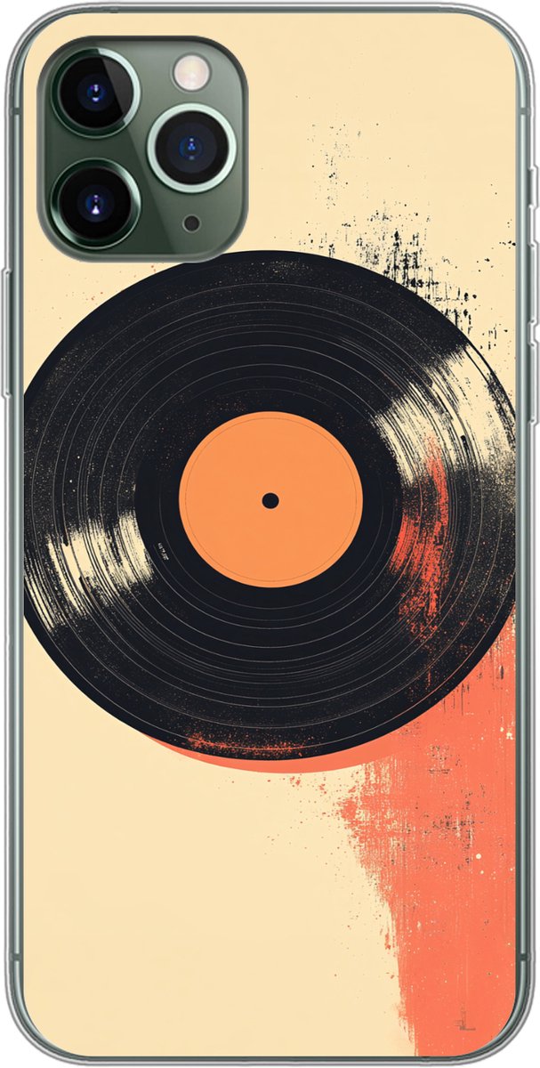 Telefoonhoesje Geschikt voor iPhone 11 Pro hoesje - Vinylplaat - Zwart - Verfspatten - Retro - Siliconen Telefoonhoesje Telefoonhoesje