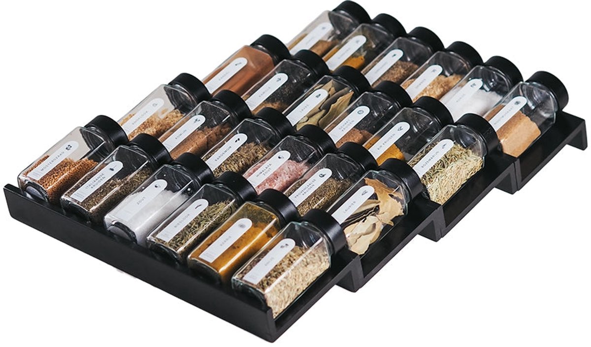 So Clever kruidenset Kruidenrek Lade met 24 Kruidenpotjes en 72 Labels - Wit - Duurzaam | Anti-slip
