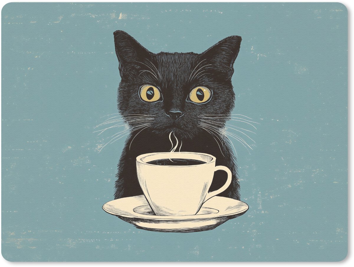 Muismat 23x19 cm - Mousepad Kat - Zwart - Koffie - Minimalistisch - Muismatten