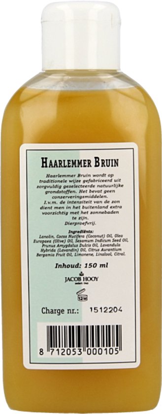 Jacob Hooy Haarlemmer Bruin: traditionele zonnebrandolie, 150 ml.
