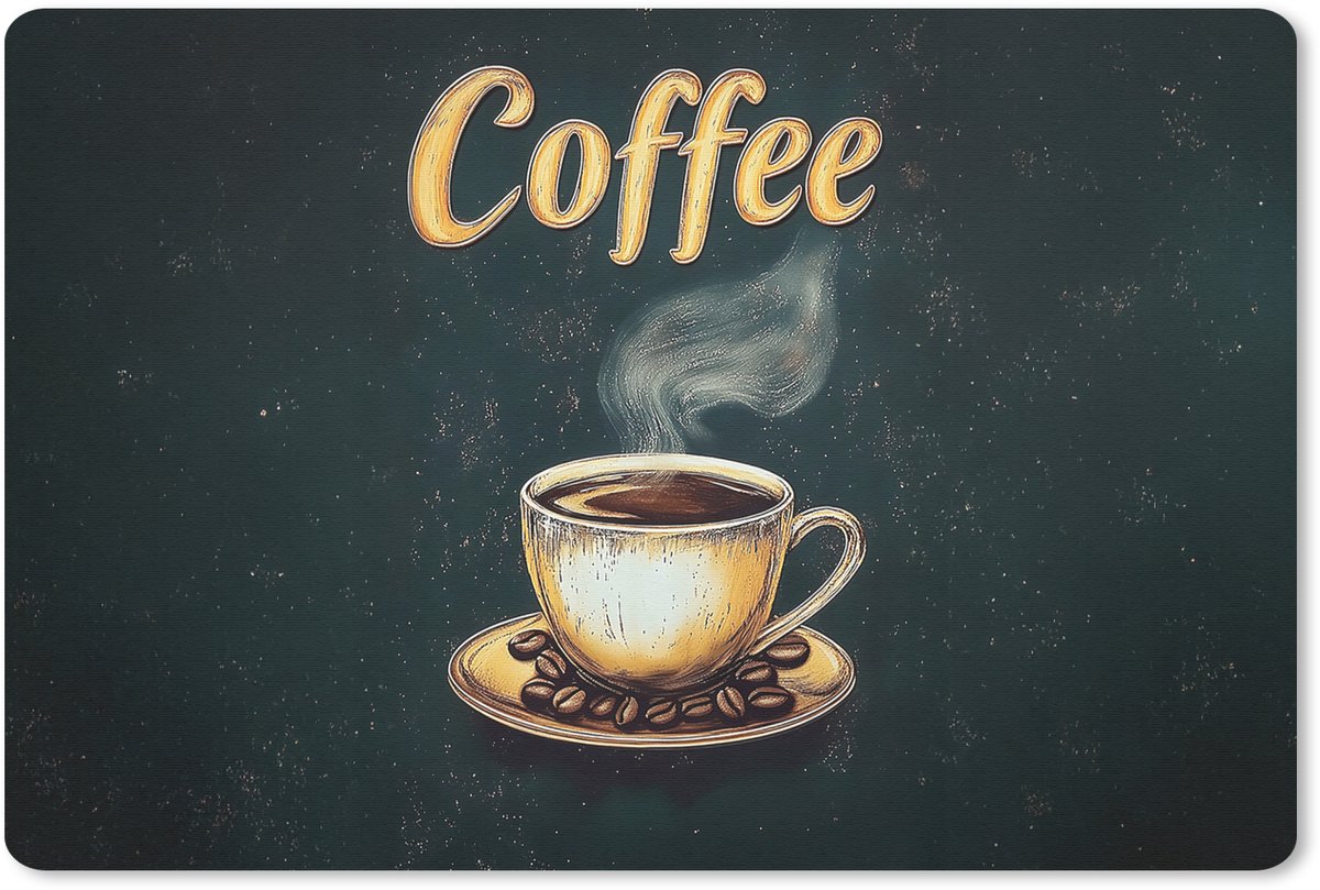 Muismat 27x18 cm - Mousepad Koffie - Schotel - Koffiebonen - Retro - Muismatten
