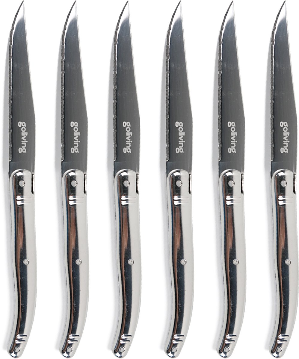 Goliving Steakmessen - Vleesmes - Vaatwasserbestendig - 6-delige Steakmessenset - RVS - Messenset - Kartelmes - Zilver