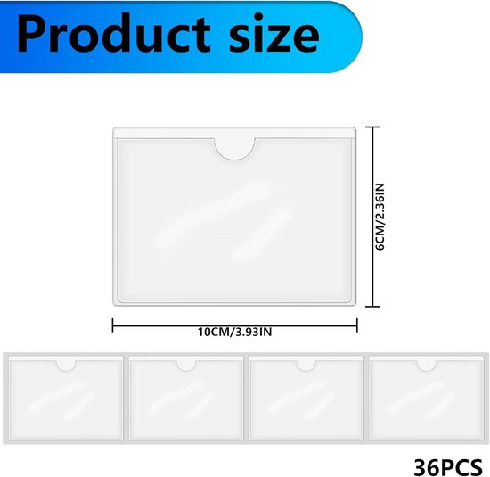 Pack van 36 Zelfklevende Labelhouders - Visitekaarten - 10 x 6 cm - Visitekaartmappen voor Kantoor, Thuis, School en Sorteren van Merkloos	 — afbeelding 5