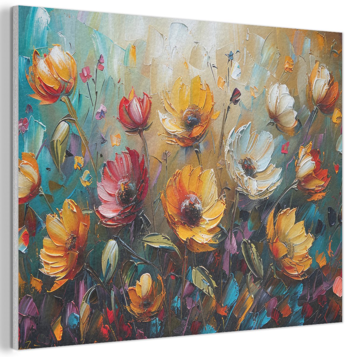 Akoestisch wandpaneel 40x30 cm - Vilt schilderij Bloemen - Verf - Kunst - Modern - Akoesti