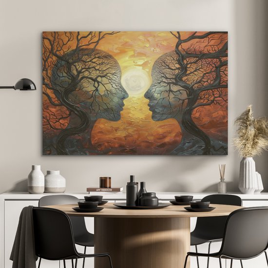 Panneau mural acoustique 100x70 cm - Peinture en Feutre Arbres - Visages - Soleil - Art - Panneaux acoustiques - Décoration murale insonorisante - Isolation phonique salon - Décoration murale panneaux sonores
