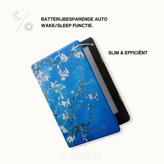 Lunso Geschikt voor Kobo Aura H20 Edition 2 hoes (6.8 inch) - sleepcover - Van Gogh Amandelbloesem - (niet voor de Kobo Aura edition 2) — afbeelding 3