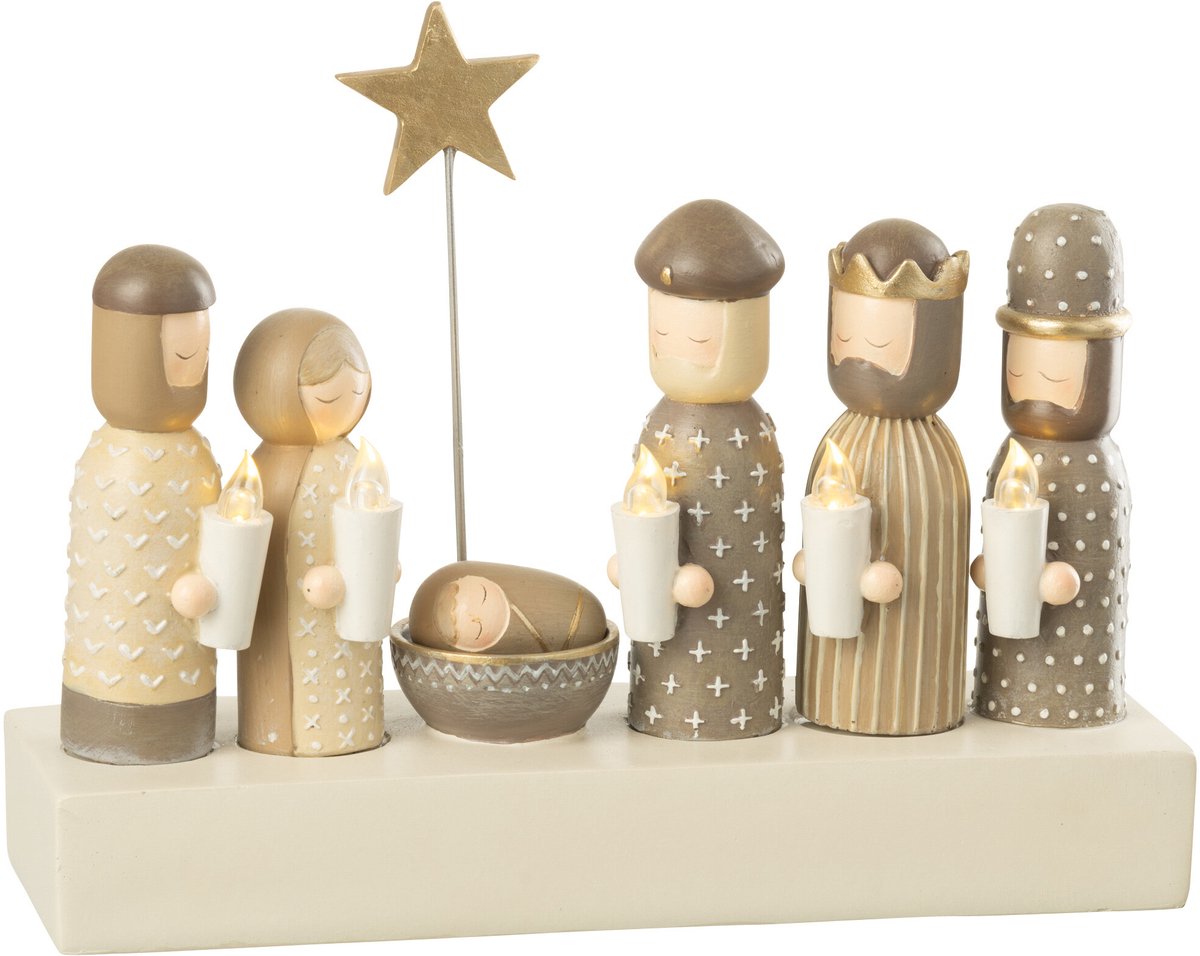 J-Line decoratie Kerststal Kaarsen - polyresin - mix - LED lichtjes Multi