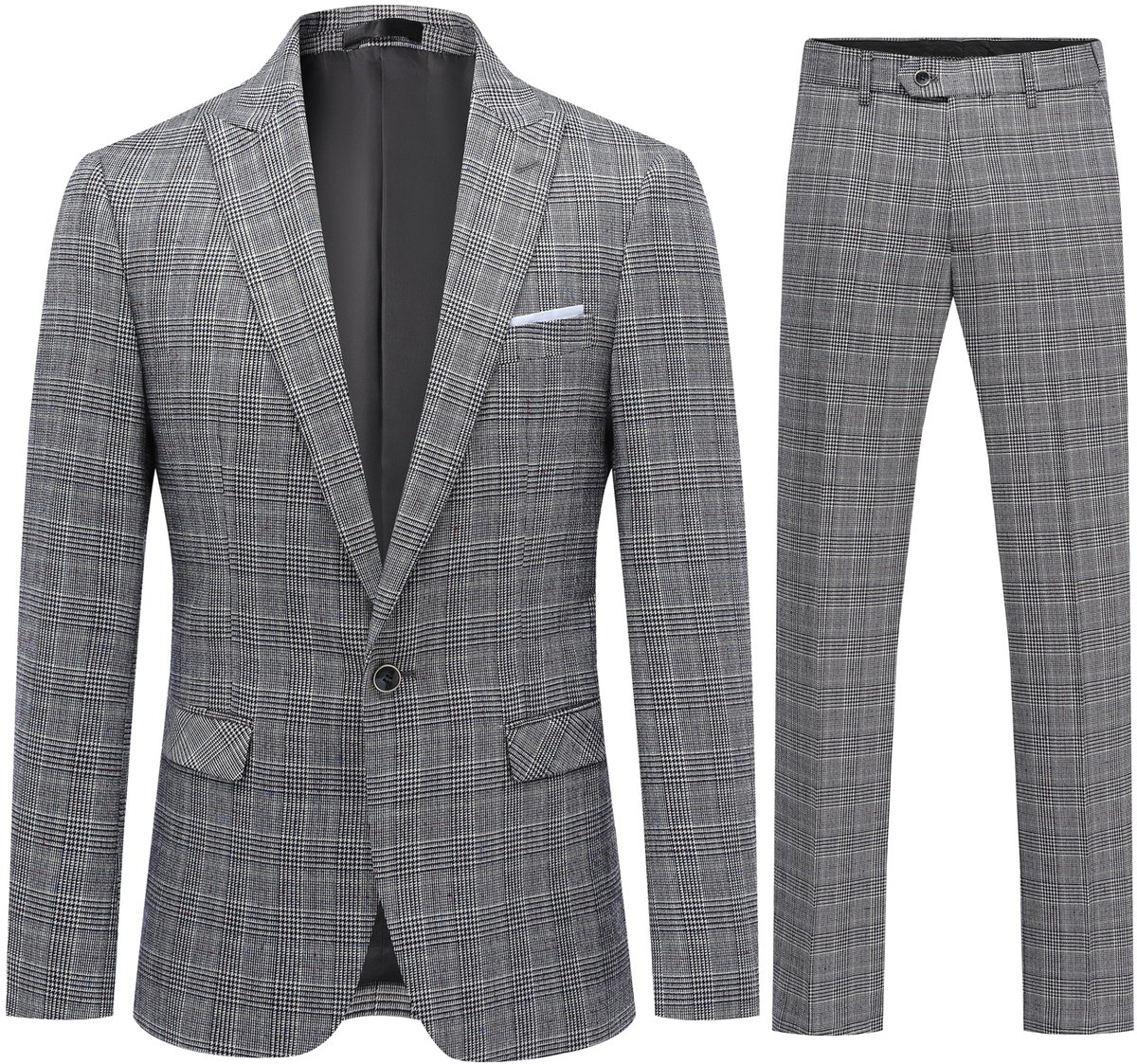 ALLTHEMEN Heren Slim-fit Geruit Pak - Dubbele Splitsen - XL