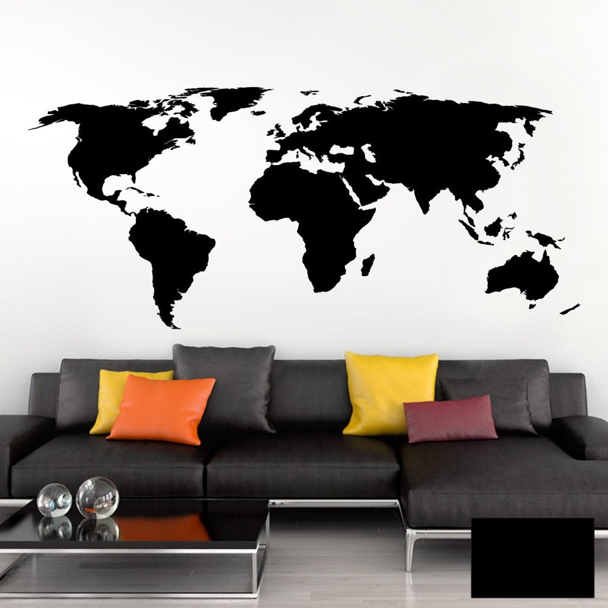 Grandora Muursticker Wereldkaart Earth Globe Map I zwart 120 x 53 cm I Wereldatlas Slaapkamer Woonkamer Muursticker Muursticker W698