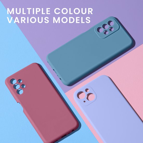 Meerdere kleuren hoesjes: roze, paars en blauwgroen, voor diverse modellen.