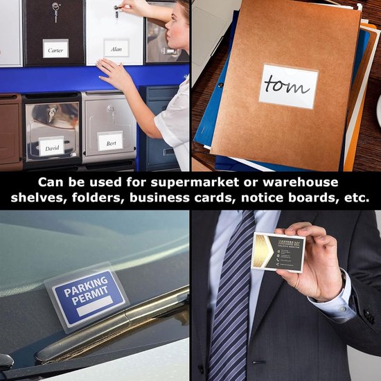 Pack van 40 Zelfklevende Labelhouders - Business Card Slots - Metaal voor Draadplanken - Prijslabels voor Goederen Markering van Merkloos	 — afbeelding 2