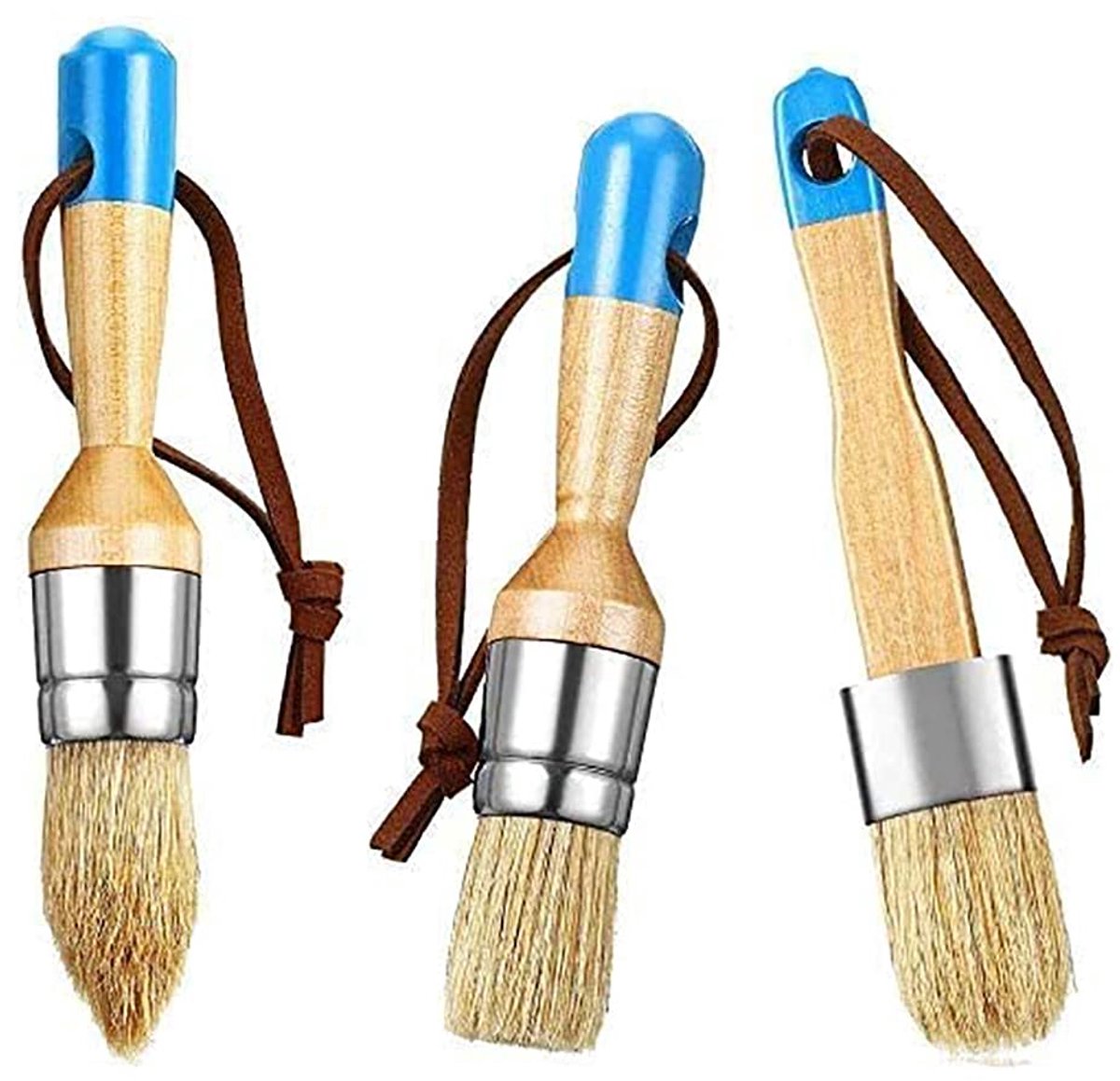 Set van 3 herbruikbare kleine krijt- en wasverfborstels met natuurlijke haren, ideaal voor doe-het-zelf schilderen, woondecoratie, meubels en houten projecten