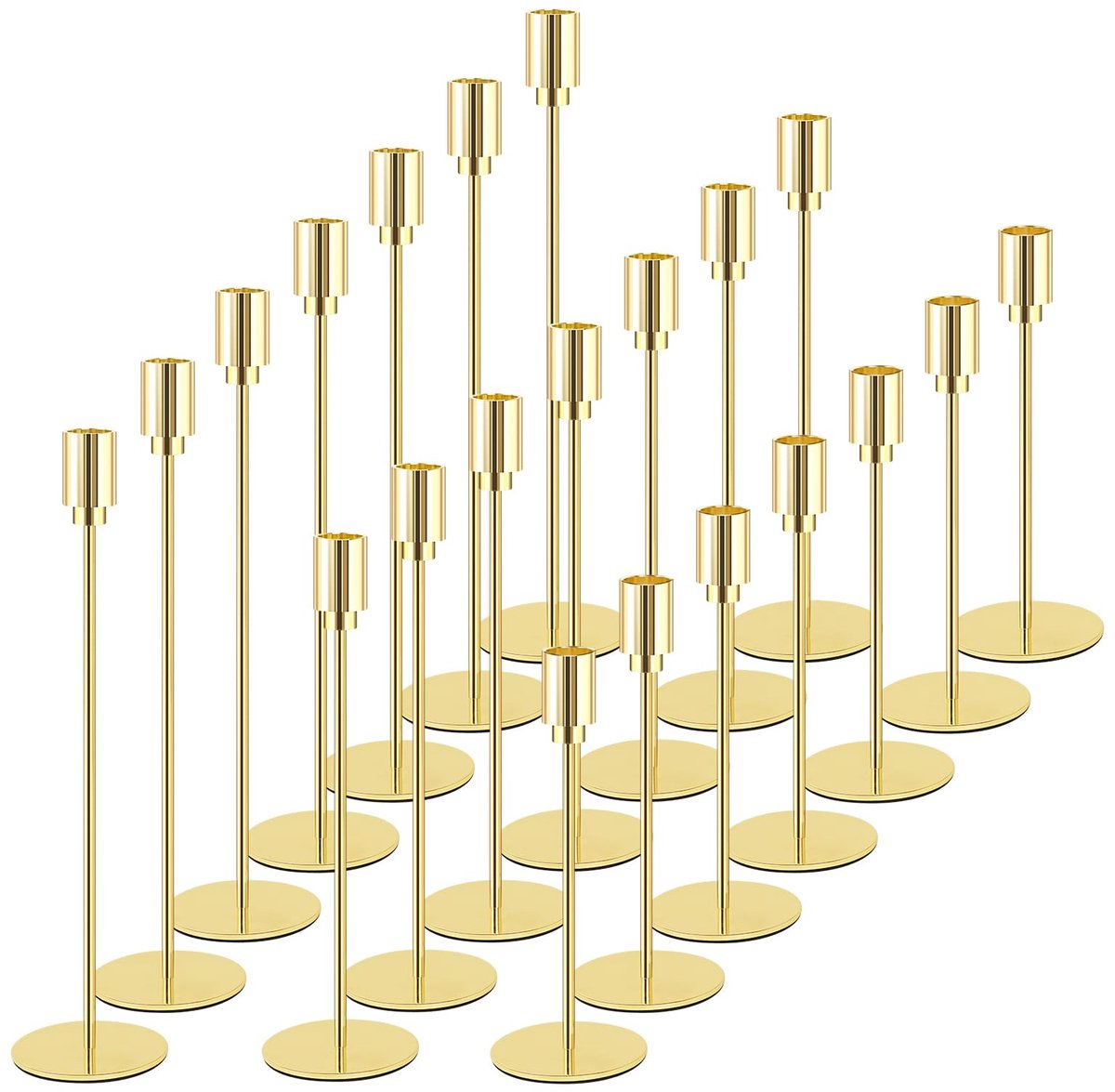 Kandelaar Goud 21 Stuks, 7 Sets 33/28/23 cm Taps toelopende Kaarsenhouders, Vintage Decoratieve Kaarsenstandaards, Kaarsenhouders voor Bruiloften, Catering, Feesten, Huisdecoratie, Kaarsenhouders voor 3/4-inch Kaarsen