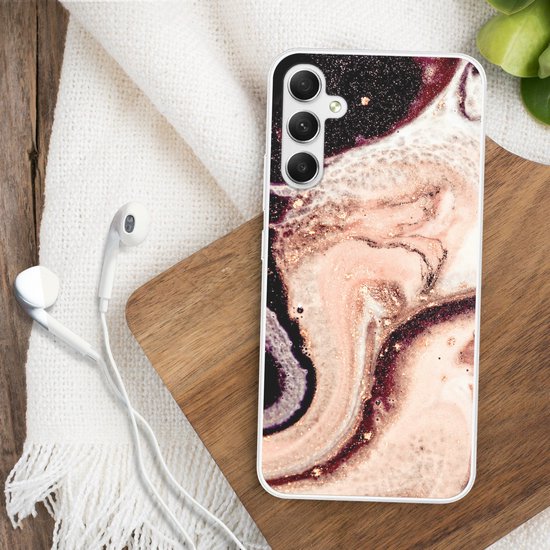Telefoonhoesje Geschikt voor Samsung Galaxy A34 hoesje - Marmer print - Mineralen - Natuursteen - Siliconen Telefoonhoesje Telefoonhoesje